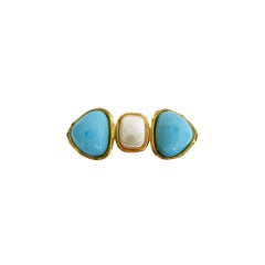 Chanel 1993 P Turquoise & Pearl Brooch