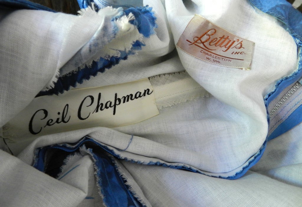 Ceil Chapman Blue Floral Cotton Day Dress at 1stdibs
