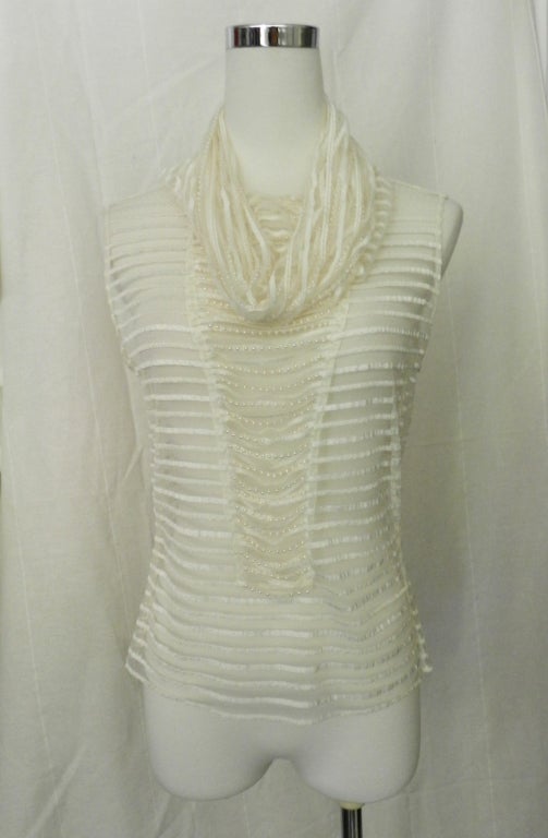 Chanel 03A White Lace Beaded Tank Blouse