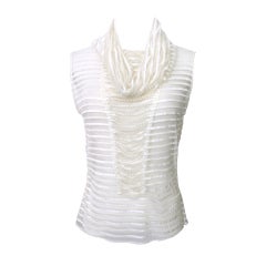 Chanel 03A White Lace Beaded Tank Blouse