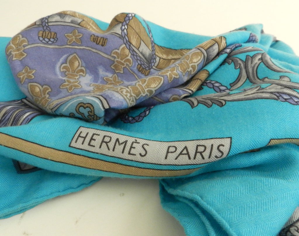 Women's Hermes Turquoise Cashmere Scarf Shawl