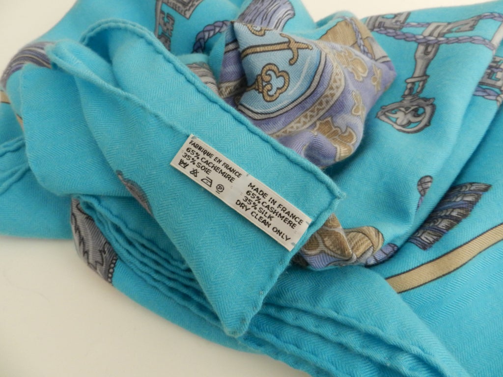 Hermes Turquoise Cashmere Scarf Shawl 1