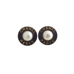 Chanel Paris Black Enamel & Pearl Earrings