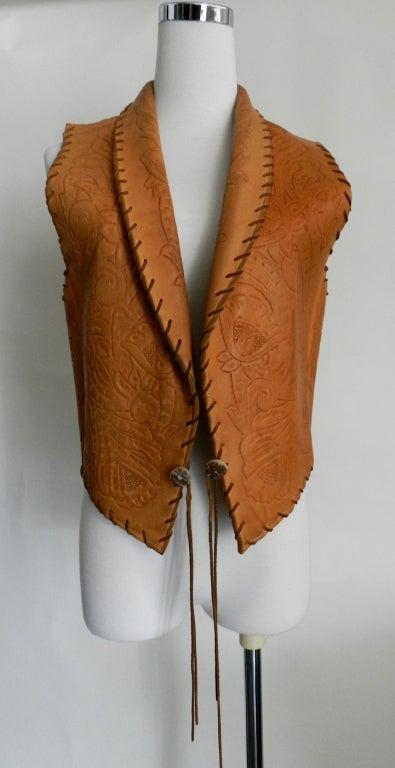 Women's Ralph Lauren Tooled Leather Tan Vest