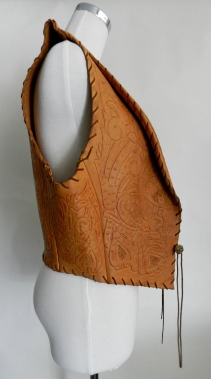Ralph Lauren Tooled Leather Tan Vest 1