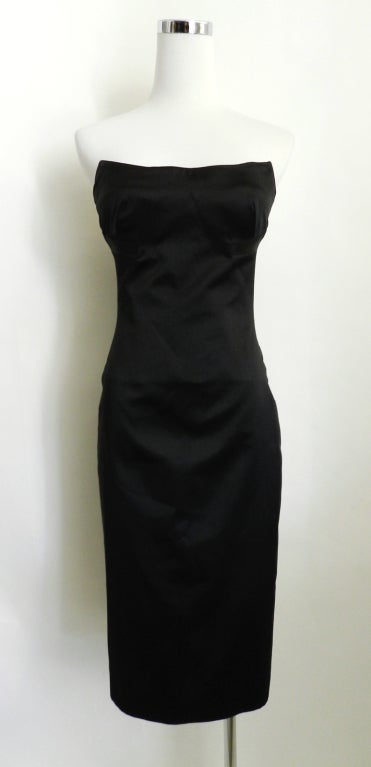 Spring 2001 black silk satin strapless dress by Tom Ford for Gucci. White version was shown on runway. Material is silk satin and interior has corseted bustier inside. Tagged size IT 38.