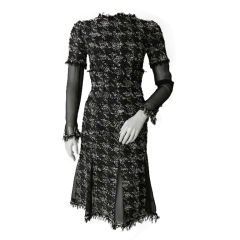 Chanel Dark Brown Wool & Sheer Silk Dress