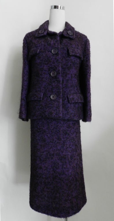 Christian Dior 1960's Purple Tweed Suit & Hat In Excellent Condition In Toronto, ON