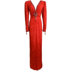 Nina Ricci 1980's Red Silk Beaded Gown