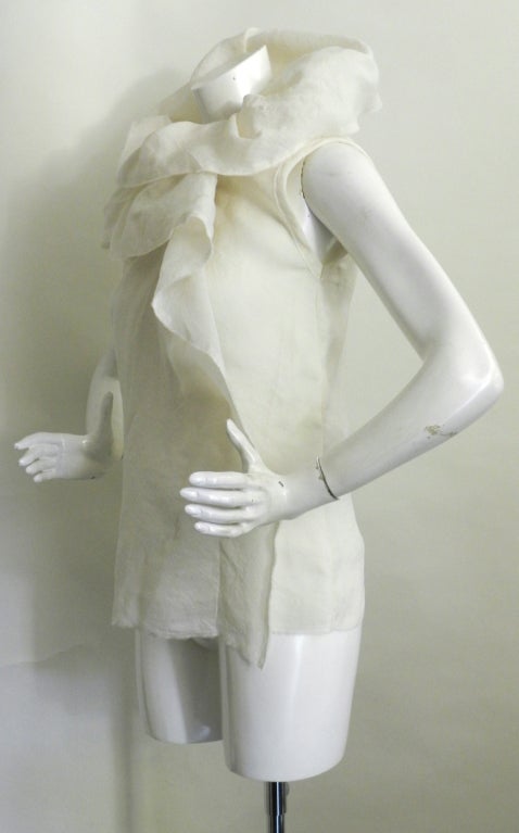 Lanvin 2007 Winter White Silk Ruffle Blouse
