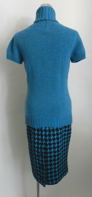 Chanel 07A Turquoise Tweed Skirt and Sweater Set