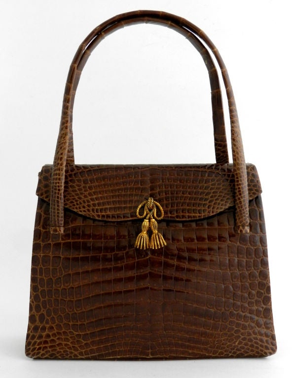 1960's French Alligator Purse with Tassel Clasp 3