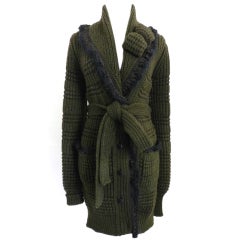 Chanel 08A Olive Chunky Knit Sweater Coat