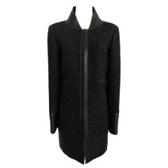 Chanel Wool Jacket Coat with Leather Trim