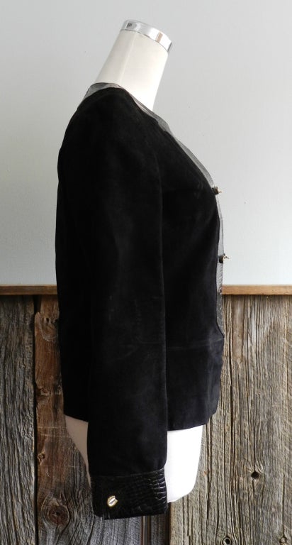Gucci 1970's Black Alligator and Suede Jacket In Excellent Condition In Toronto, ON