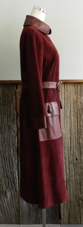 Gucci 1970's Suede Coat with Sterling Enamel Tigers In Excellent Condition In Toronto, ON