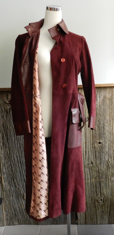 Gucci 1970's Suede Coat with Sterling Enamel Tigers 1