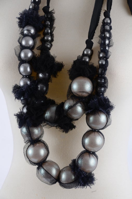 Contemporary Lanvin Set of 2 Pearl Ribbon Necklaces