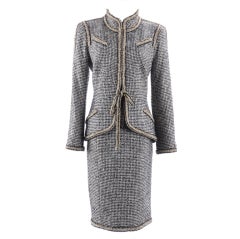 Chanel 2010 Resort Black White Gold Tweed Skirt Suit For Sale at 1stDibs