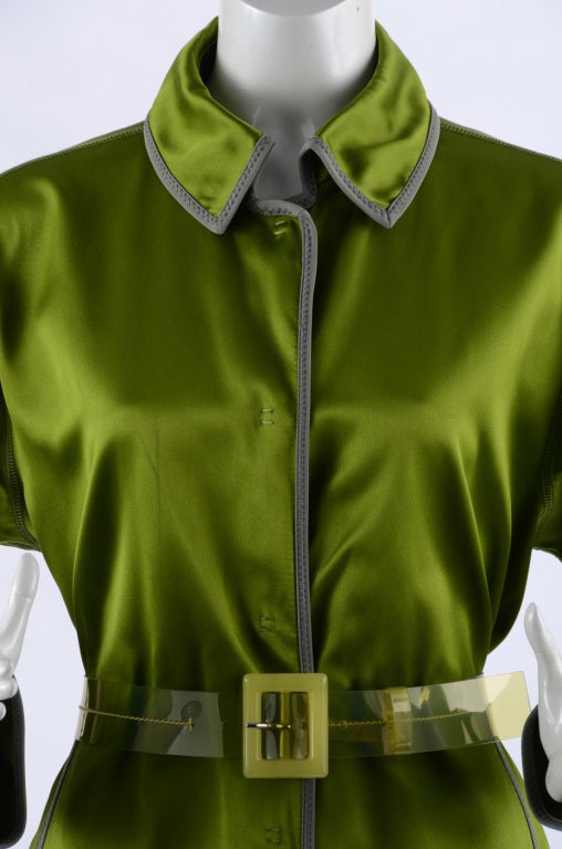 Prada Green Silk Satin Coat In Excellent Condition In Toronto, ON