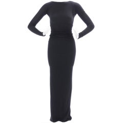 Donna Karan Black Wool Knit Jersey Gown