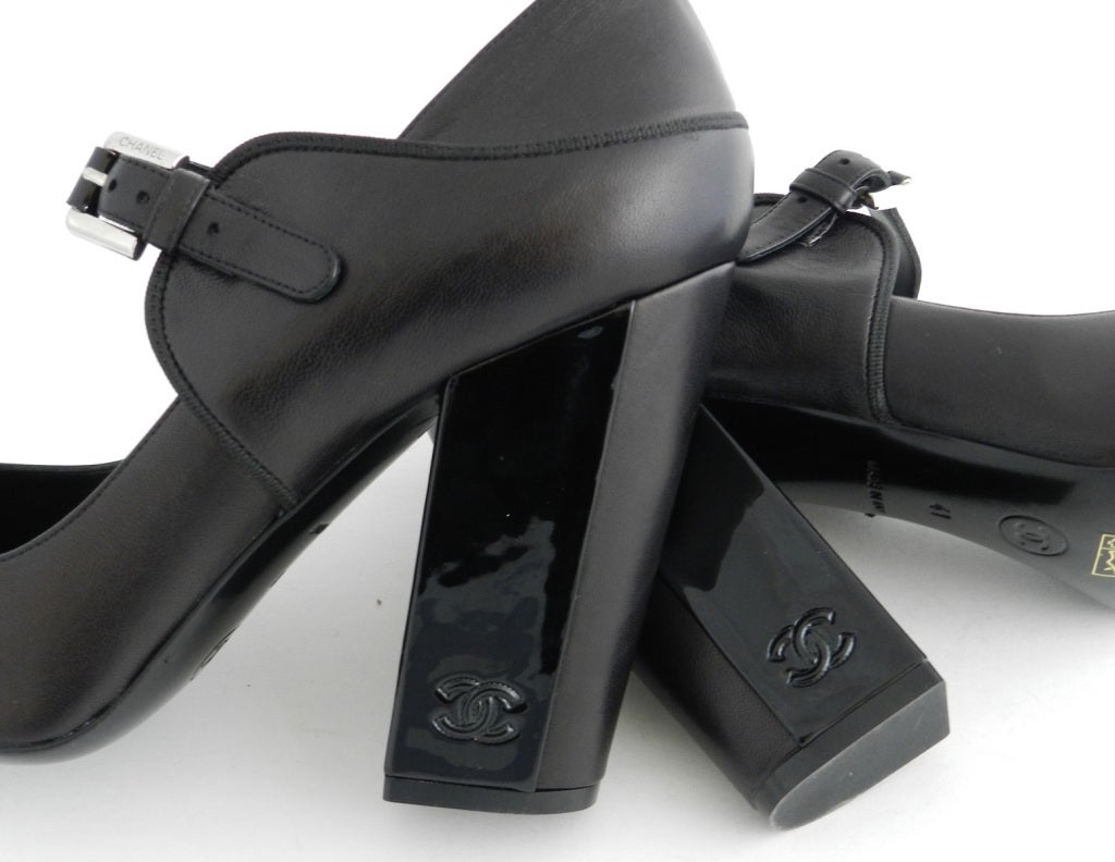 Chanel black leather and patent mary-jane heels. Never worn - only tried on in store. Marked size 41.