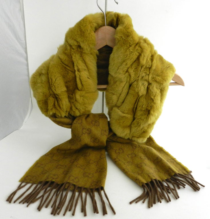 Gucci Chartreuse Cashmere and Fur Scarf at 1stDibs