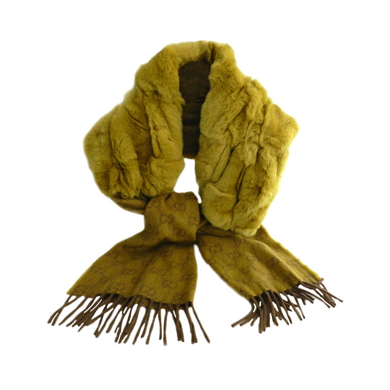 Gucci Chartreuse Cashmere & Fur Scarf