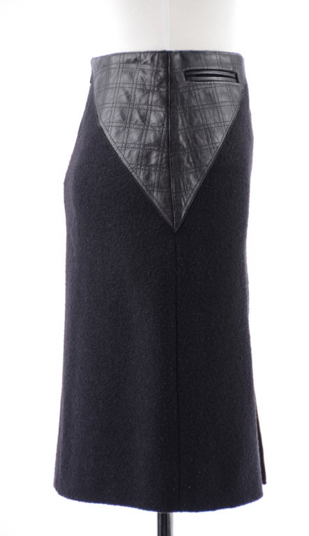 Chanel Black wool and Leather Skirt