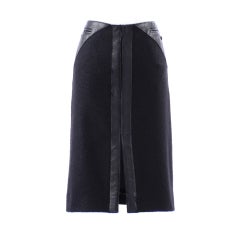 Chanel Black wool and Leather Skirt
