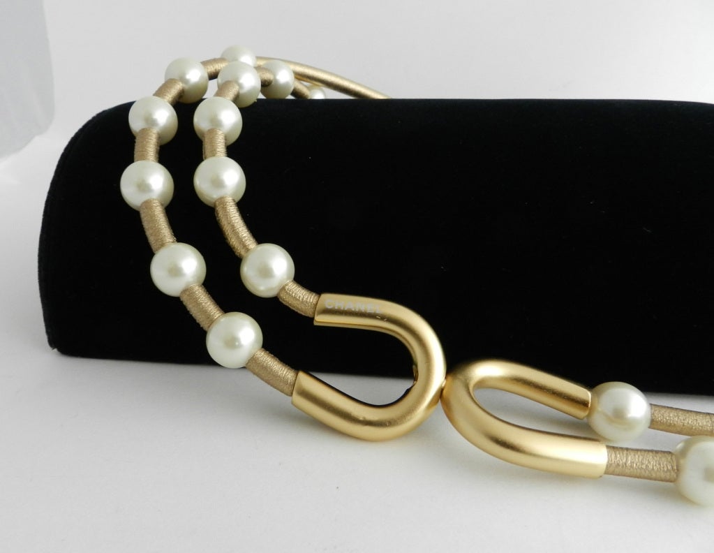 Women's Chanel 01C Gold Leather & Pearl Belt