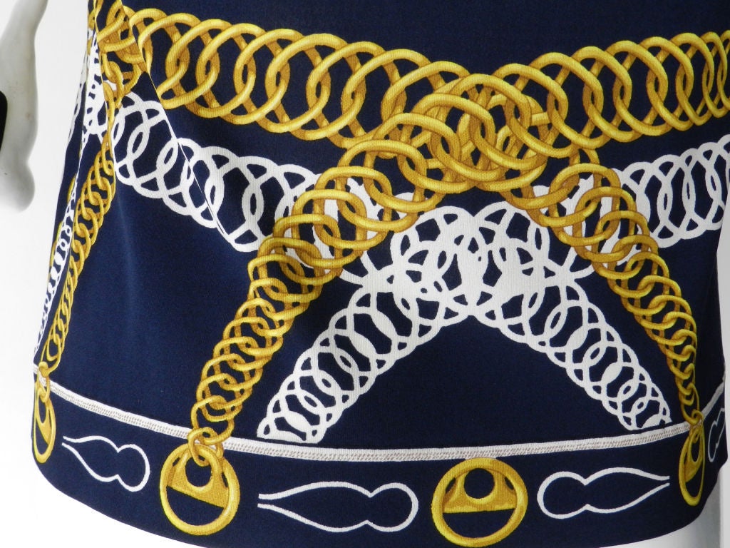 Women's Hermes 1970's Silk Jersey Chain Pattern Blouse
