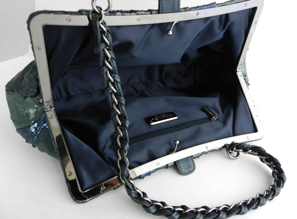 Chanel Green Blue Python Bag / Purse 2