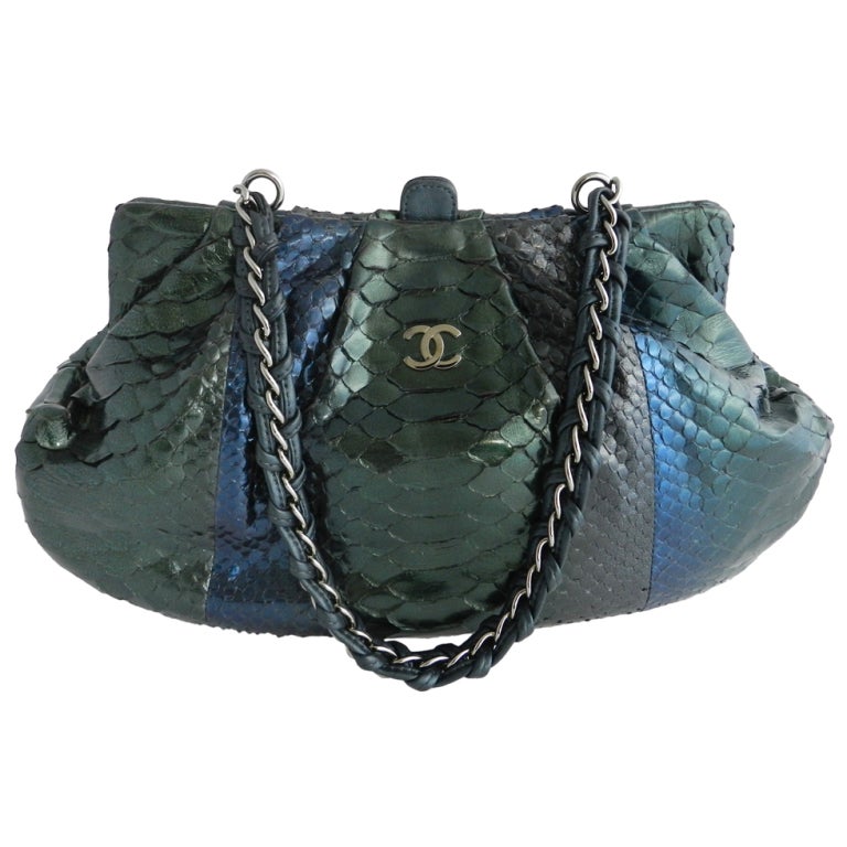 Chanel Green Blue Python Bag / Purse