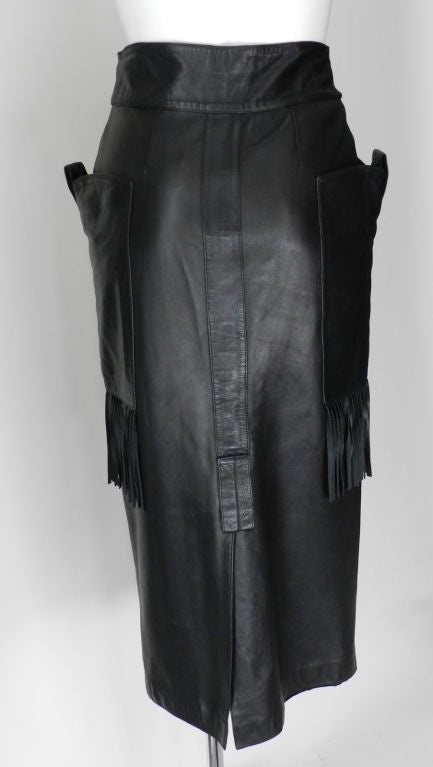 Women's Claude Montana 1980's Leather Skirt