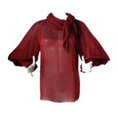 Chanel 07A Monte Carlo Collection Sheer Red Silk Blouse