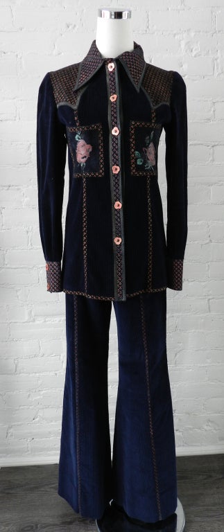 Roberto Cavalli Vintage 1970's Navy Pants Suit