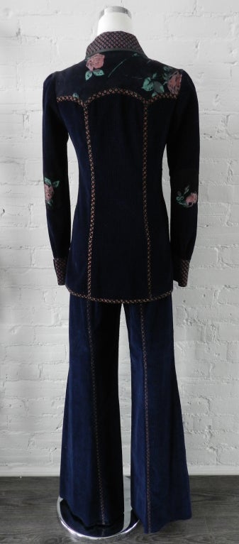 Roberto Cavalli Vintage 1970's Navy Pants Suit In Excellent Condition In Toronto, ON