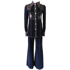 Roberto Cavalli Vintage 1970's Navy Pants Suit