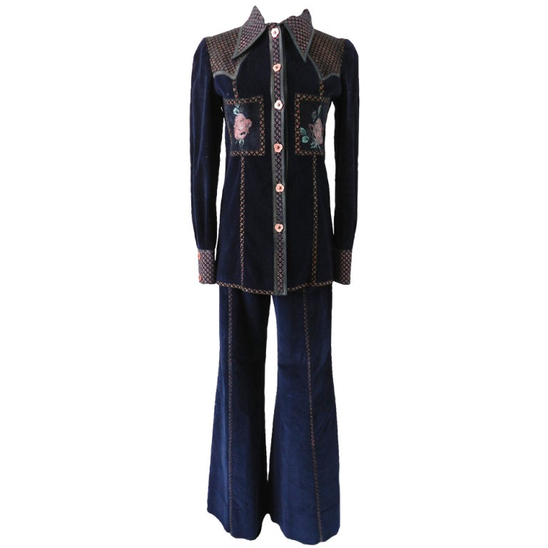 Roberto Cavalli Vintage 1970's Navy Pants Suit