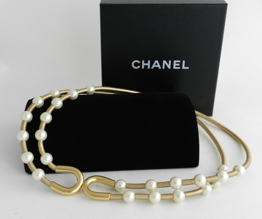 Chanel 01C Gold Leather & Pearl Belt 2