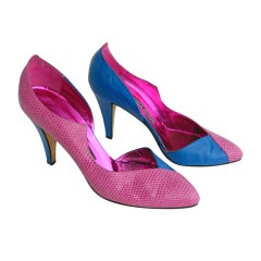 Vintage Andrea Pfister Pink Blue Lizard Heels