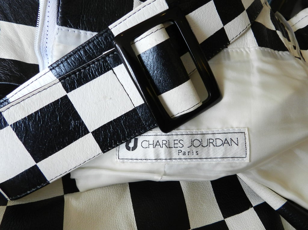 Charles Jourdan Graphic Mod Leather Skirt 1980's 2