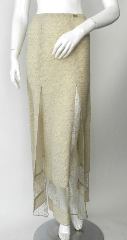 Chanel 99p Silk/Linen Skirt with sheer Net Panels