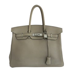 Vintage Hermes Birkin Bag 35 Etoupe Clemence Brushed Palladium