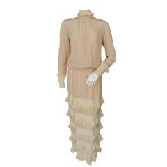 Chloe Vintage Long Peach Silk Ruffle Dress