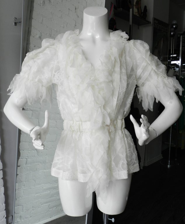 Chanel 2010 Spring Runway sheer white ruffle blouse or jacket. Excellent clean condition with no flaws - worn once. Tagged Chanel size 38. 28