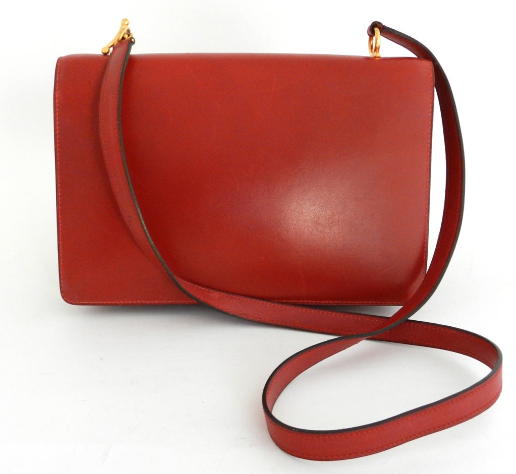 Hermes Red Leather Vintage 1980 Purse Bag 1