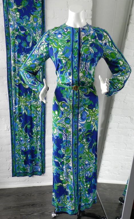 Emilio Pucci - Robe et écharpe bleues vintage, années 1970