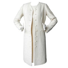 Pierre Balmain Haute Couture Ivory Boucle Dress & Jacket Suit